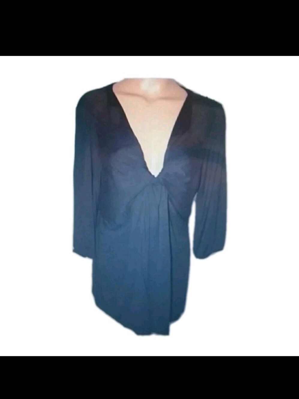 Audrey & Grace Blouse V-neck Shirt Black Large 3/4 Sleeve